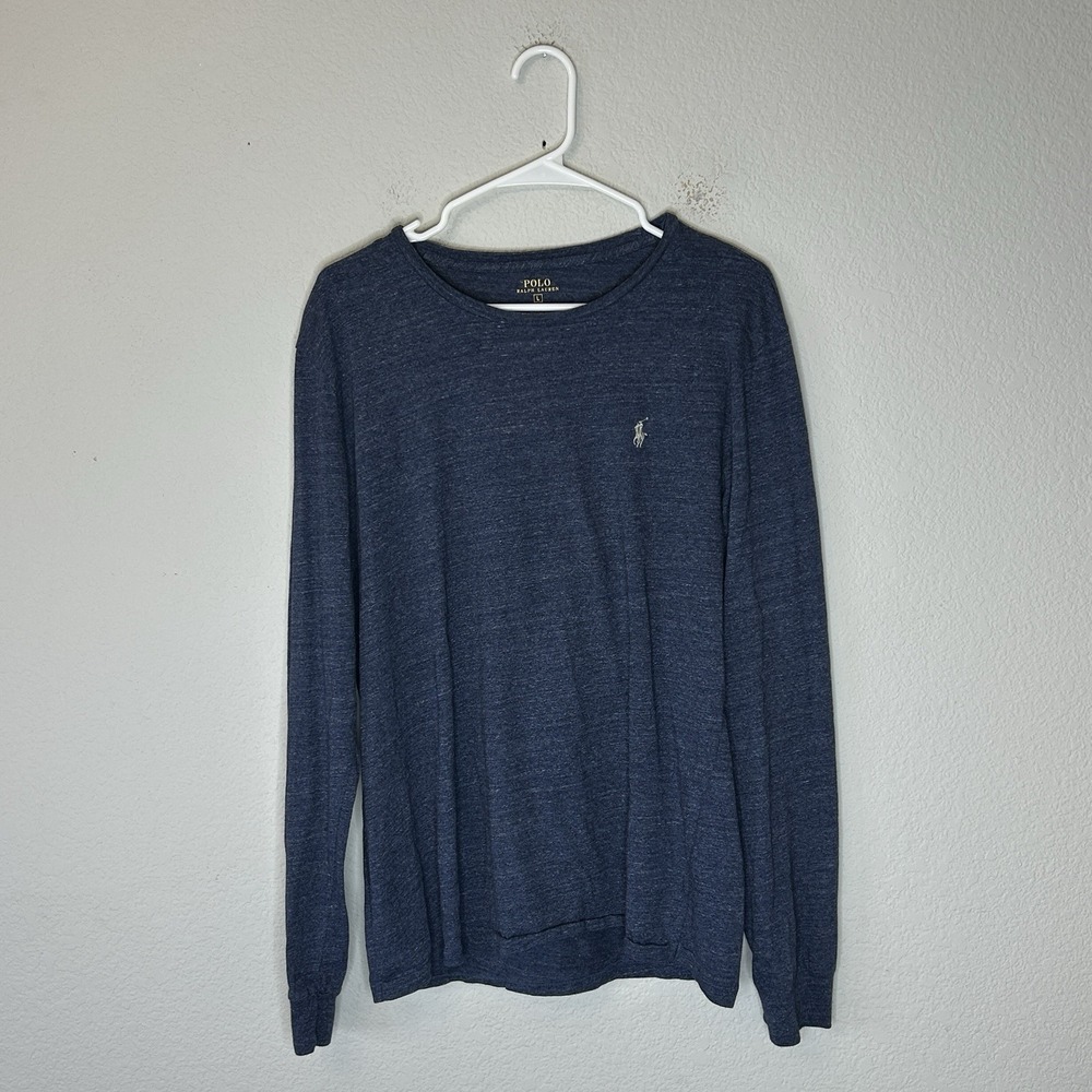 Polo Ralph Lauren Long Sleeve Crewneck T Shirt Size L Heathered Blue Tee